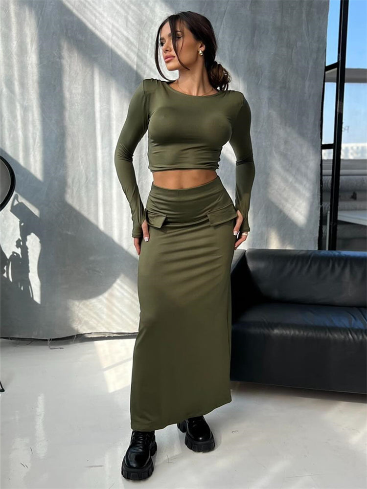 Long Sleeve Top Long Skirt Set