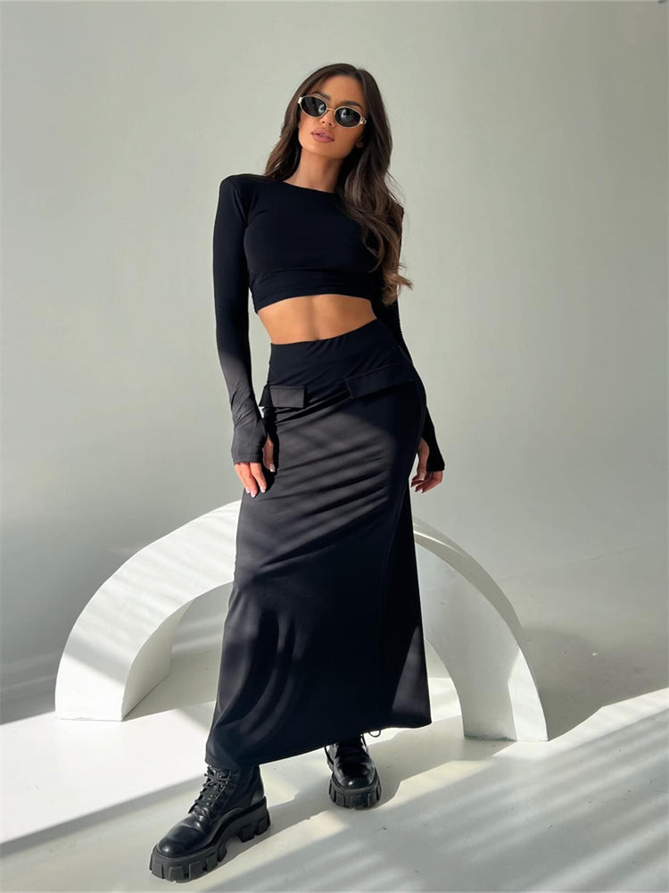 Long Sleeve Top Long Skirt Set