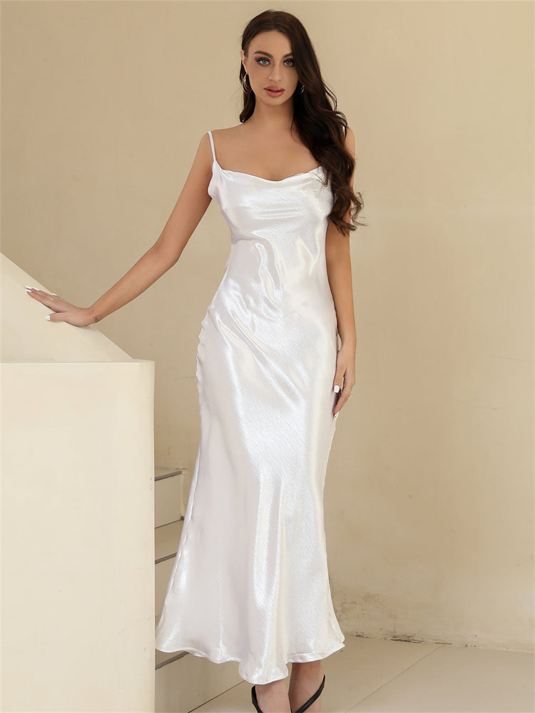 Slip Backless Satin Maxi Dress