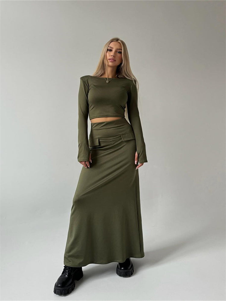 Long Sleeve Top Long Skirt Set