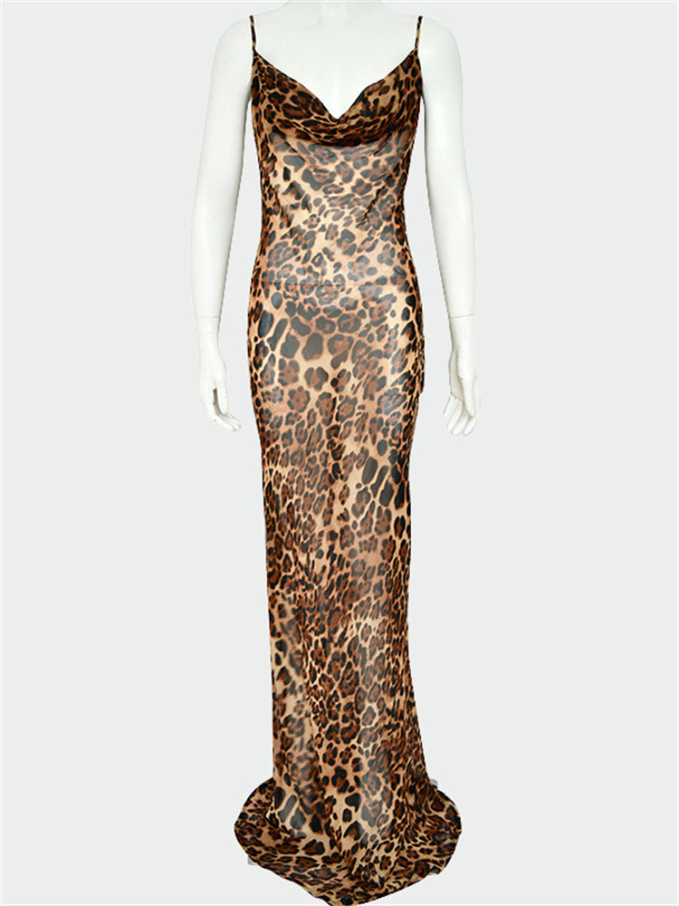 Slip Backless Leopard Print Dress