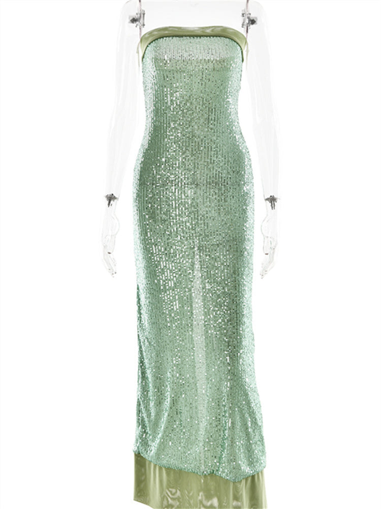 Sequined Split Evening Gown Dress