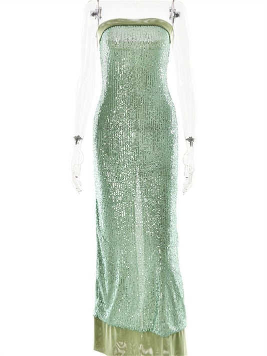 Sequined Split Evening Gown Dress