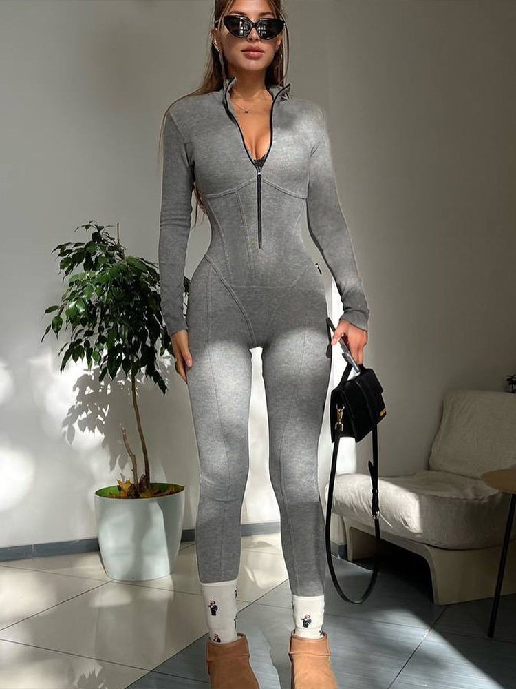 Long Sleeve Zipper Jumpsuit Pants