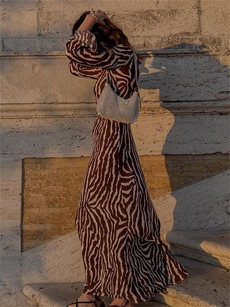 Printed Sheer Crew Neck Maxi Dress