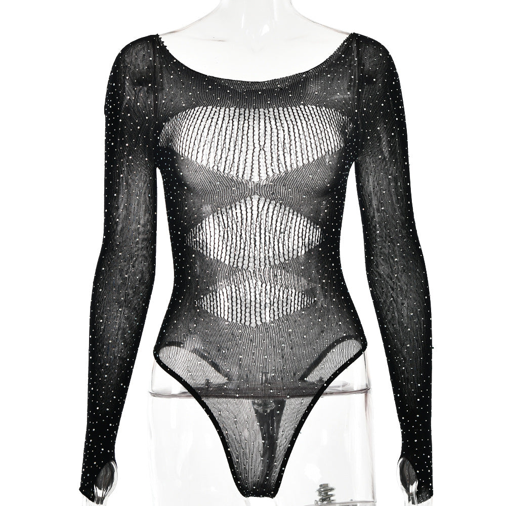 Knit Sheer Cutout Hot Diamond Bodysuit