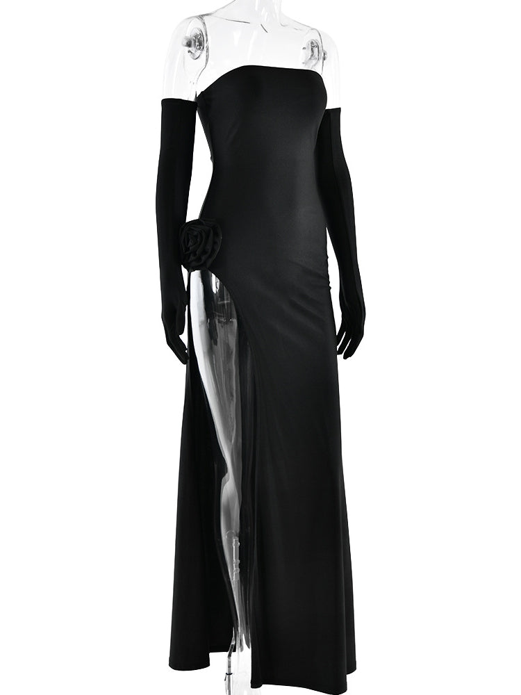 Flower Split Backless Maxi Dress