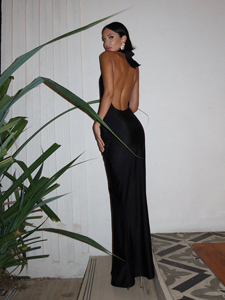 V-Neck Halter Backless Split Maxi Dress