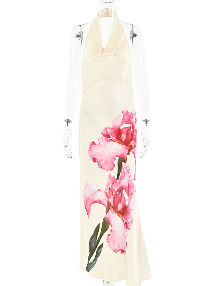 Halter Swing Neck Printed Maxi Dress