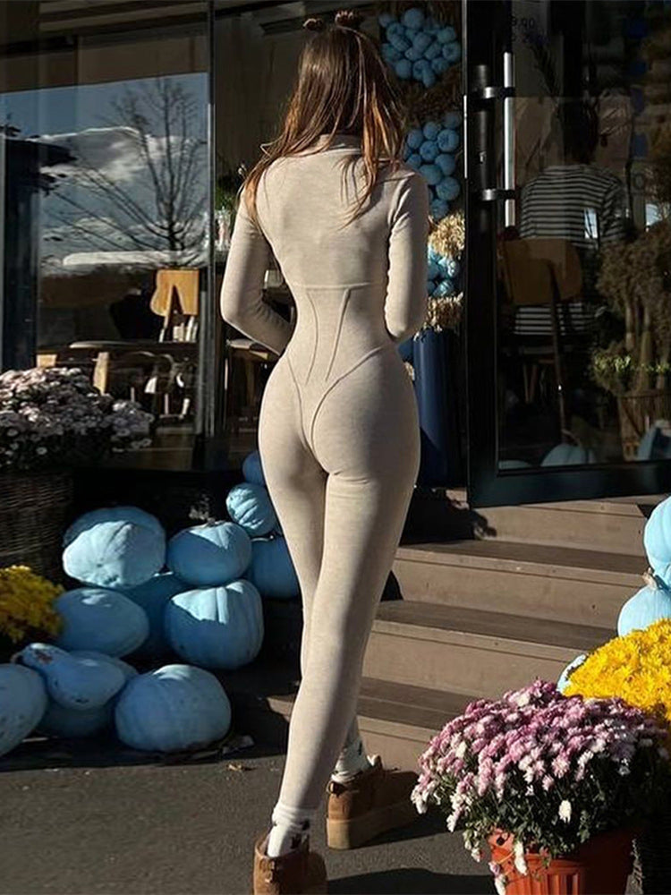 Long Sleeve Zipper Jumpsuit Pants