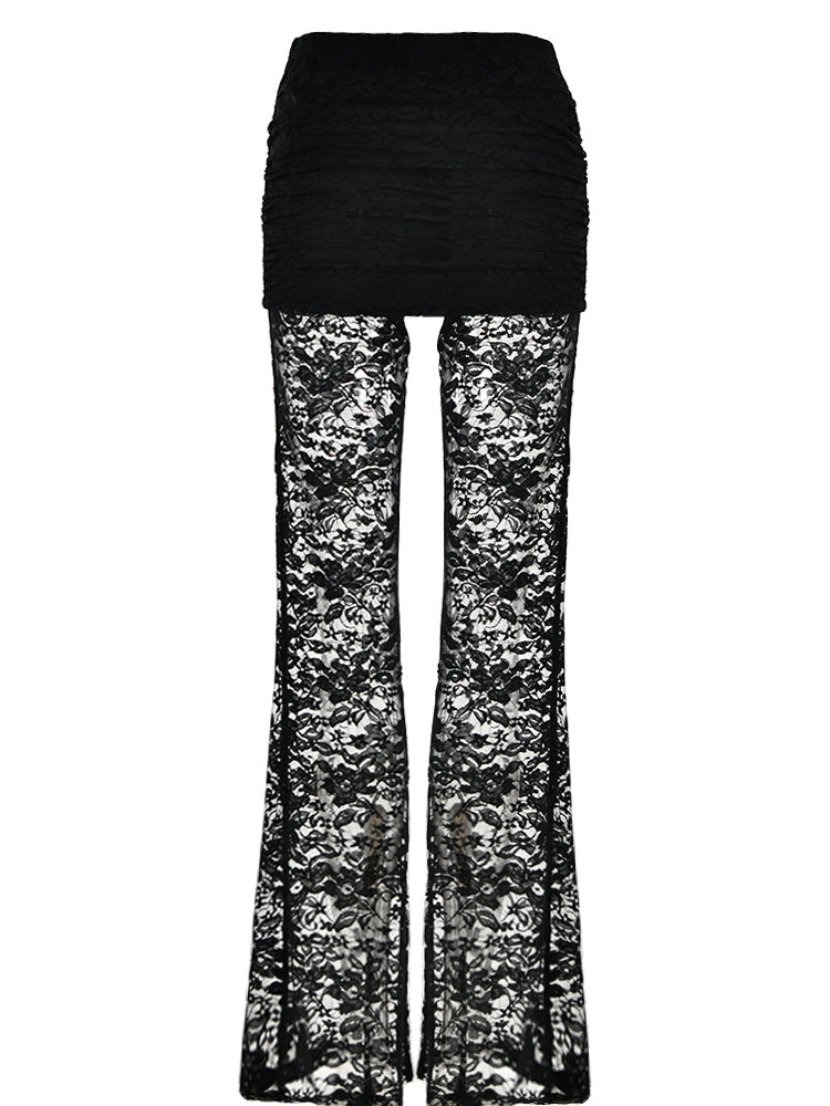 Lace Patchwork See-Through Flared Pants