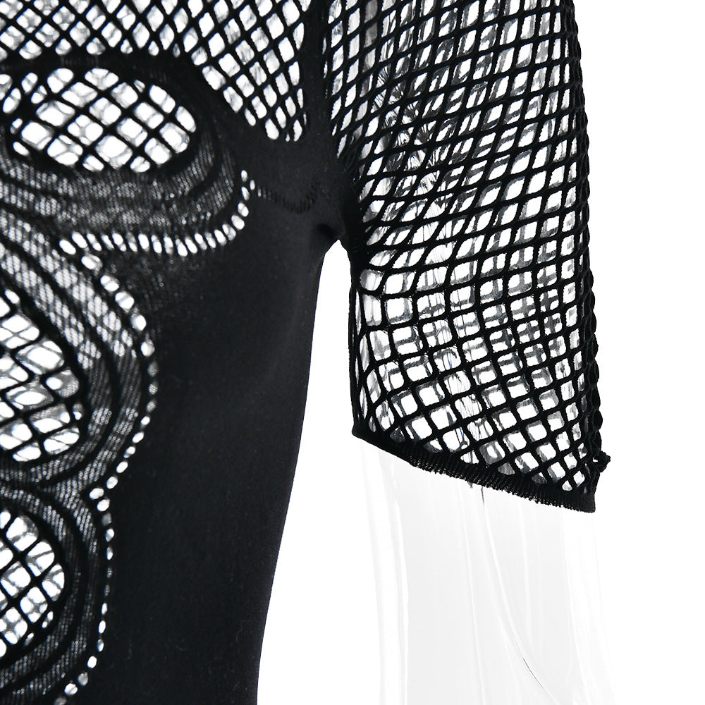 Fishnet Hollow See-Through Maxi Dress