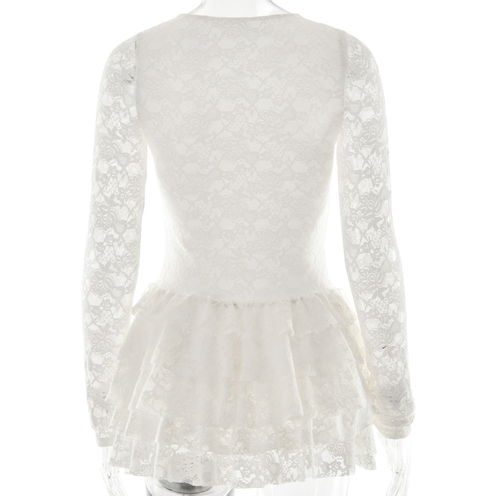 Lace Patchwork Cut Out Ruffles Mini Dress