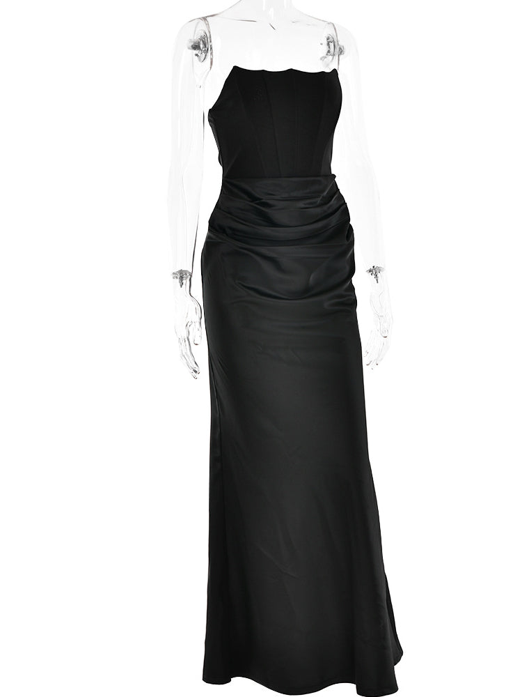 Corseted Strapless Reached Maxi Dress