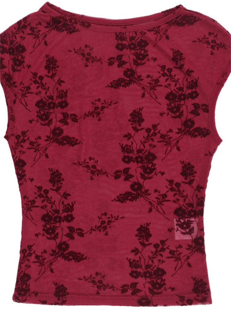 Velvet Mesh Sheer Short Sleeve T-Shirt