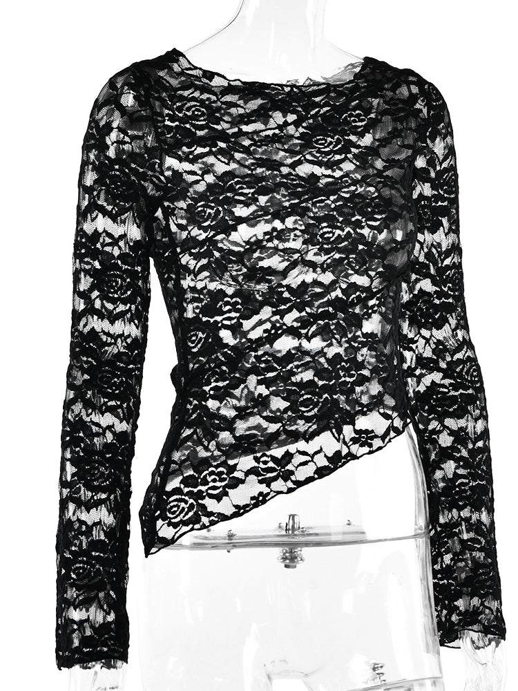 Sheer Lace Flared Sleeve Top