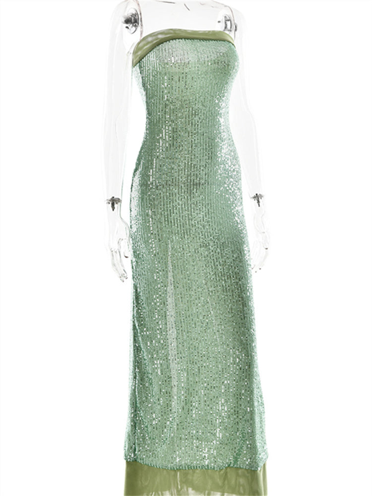 Sequined Split Evening Gown Dress