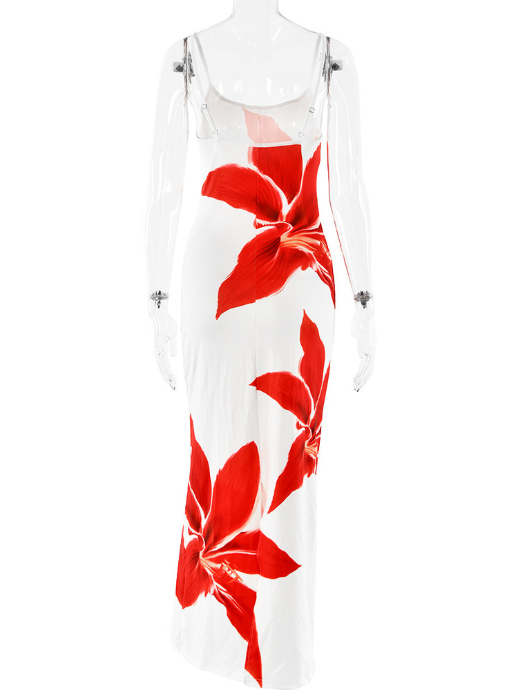 Slip Floral Print Split Maxi Dress