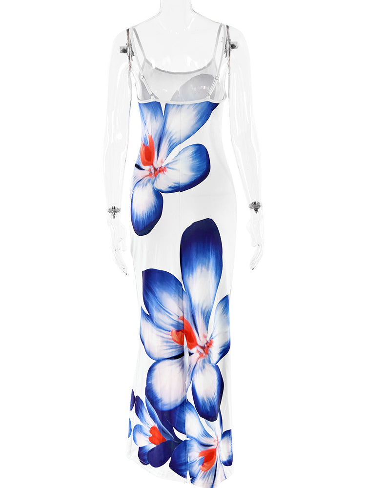 Slip Floral Print Split Maxi Dress