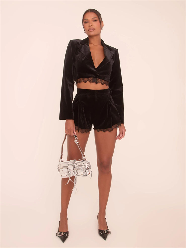 Patchwork Lace Shorts Two-Piece Set