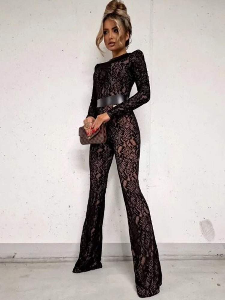 Lace Patchwork Long Sleeve Jumpsuit