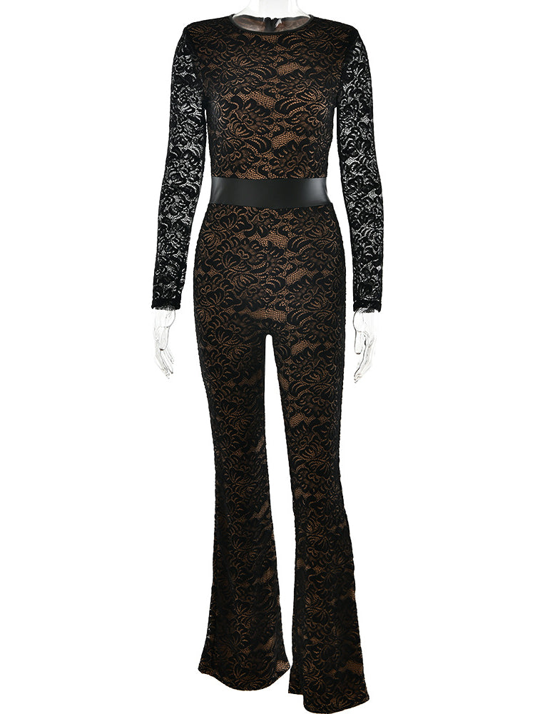 Lace Patchwork Long Sleeve Jumpsuit