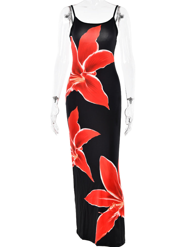 Slip Floral Print Split Maxi Dress