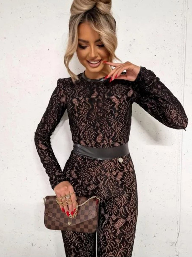 Lace Patchwork Long Sleeve Jumpsuit