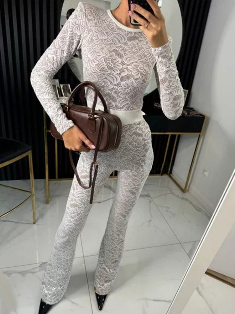 Lace Patchwork Long Sleeve Jumpsuit