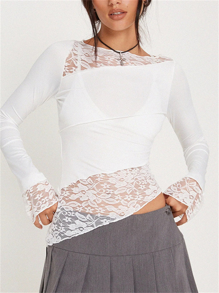 Crew Lace Patchwork Petal Sleeve Top