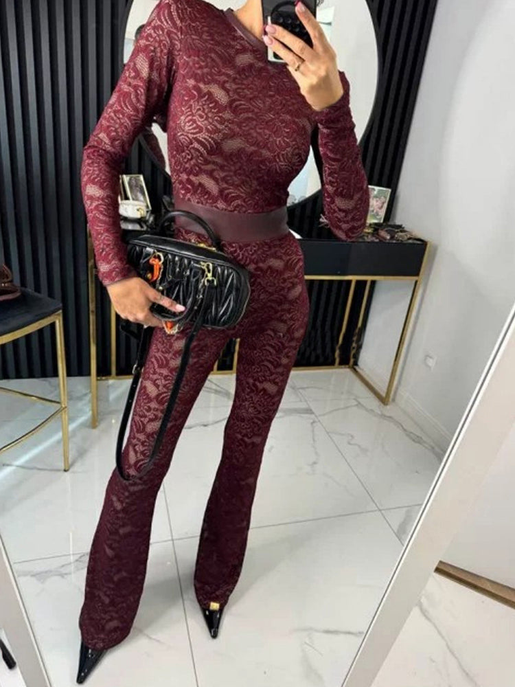 Lace Patchwork Long Sleeve Jumpsuit