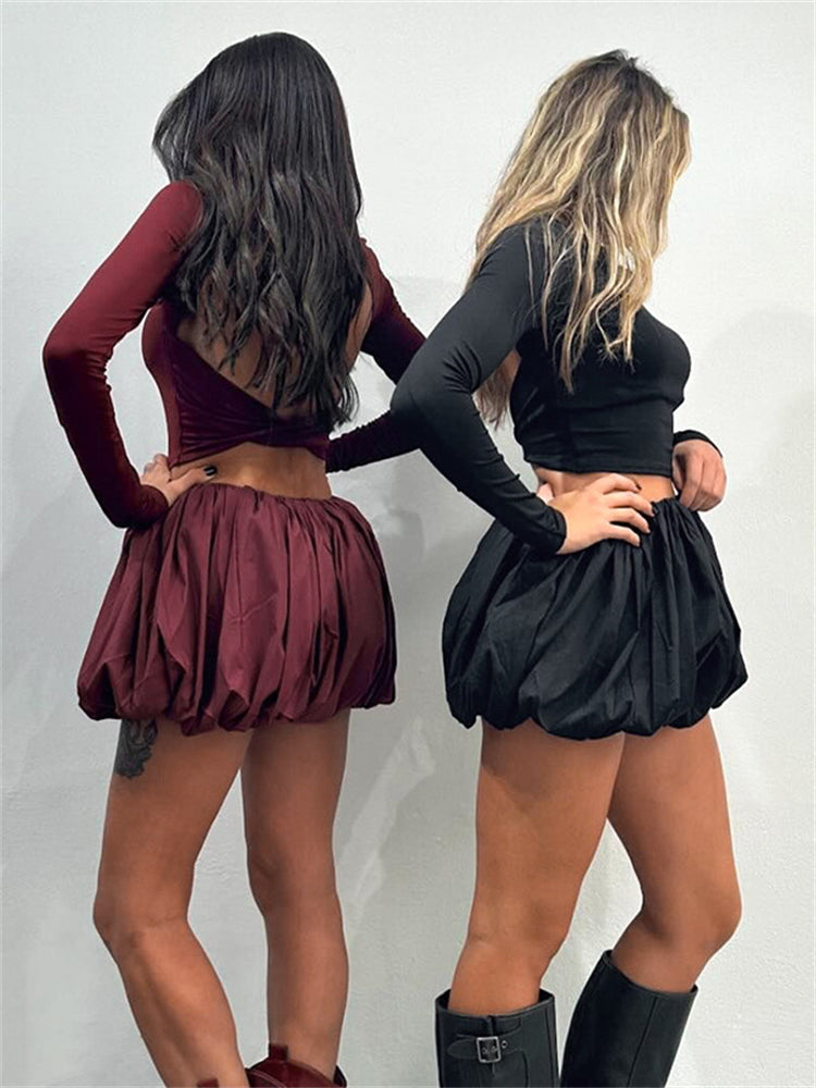 Backless Twisted Top Tutu Mini Skirt Set