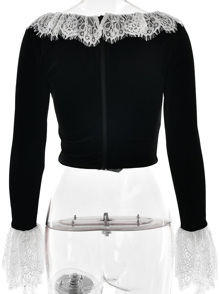 Spliced Lace Velvet Herringbone Top