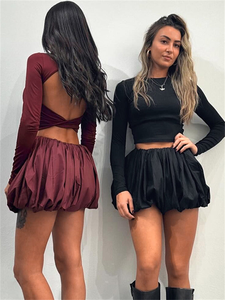 Backless Twisted Top Tutu Mini Skirt Set