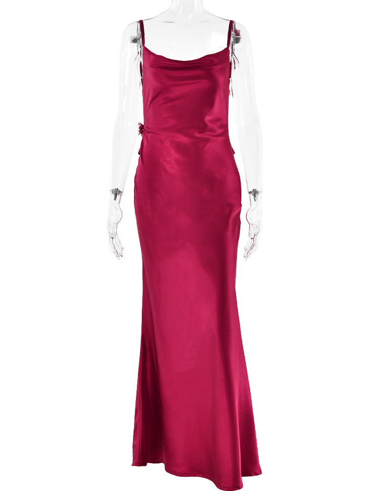 Satin Halter Backless Maxi Dress