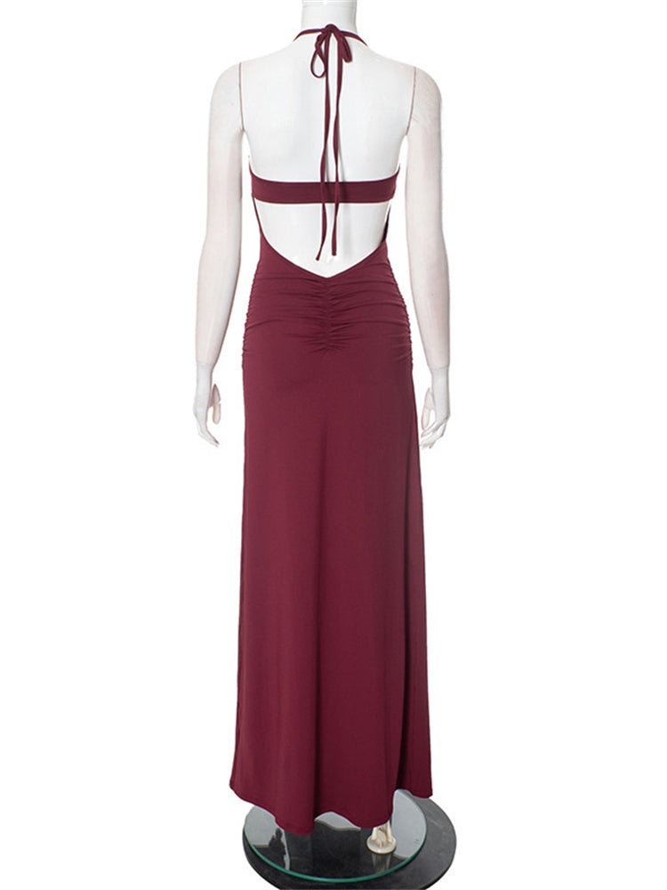 Ruffled Edge Twist Knot Cut-out Slip Maxi Dress