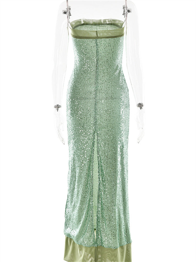 Sequined Split Evening Gown Dress