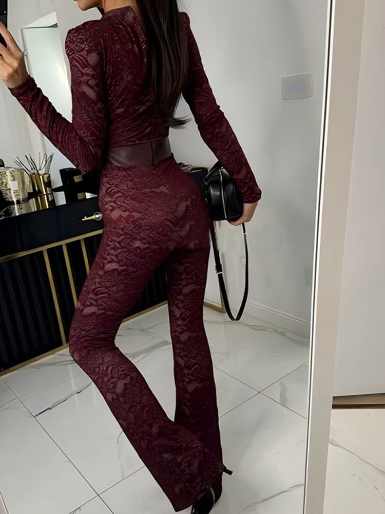 Lace Patchwork Long Sleeve Jumpsuit