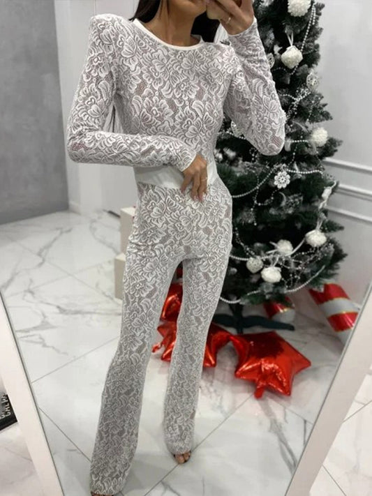 Lace Patchwork Long Sleeve Jumpsuit