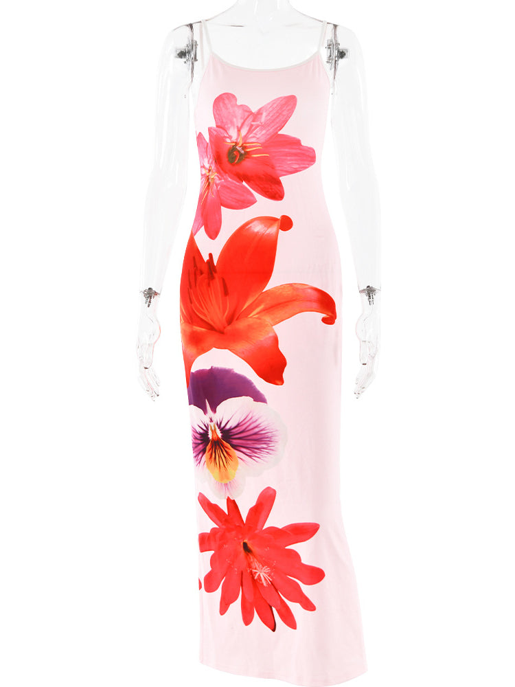 Slip Floral Print Split Maxi Dress