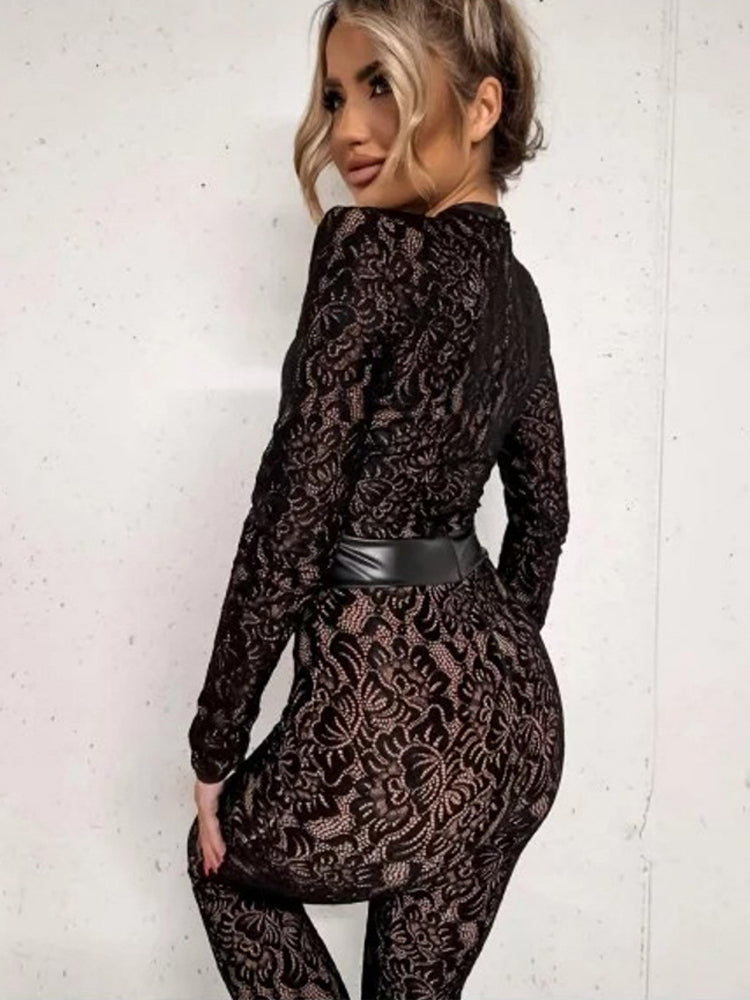 Lace Patchwork Long Sleeve Jumpsuit