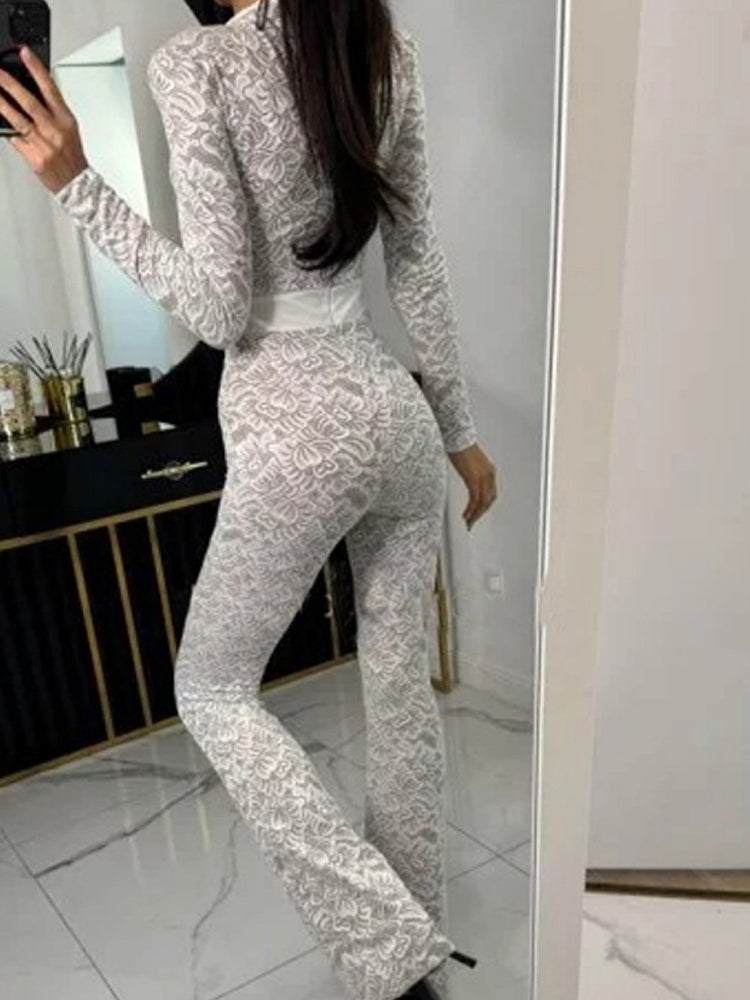 Lace Patchwork Long Sleeve Jumpsuit