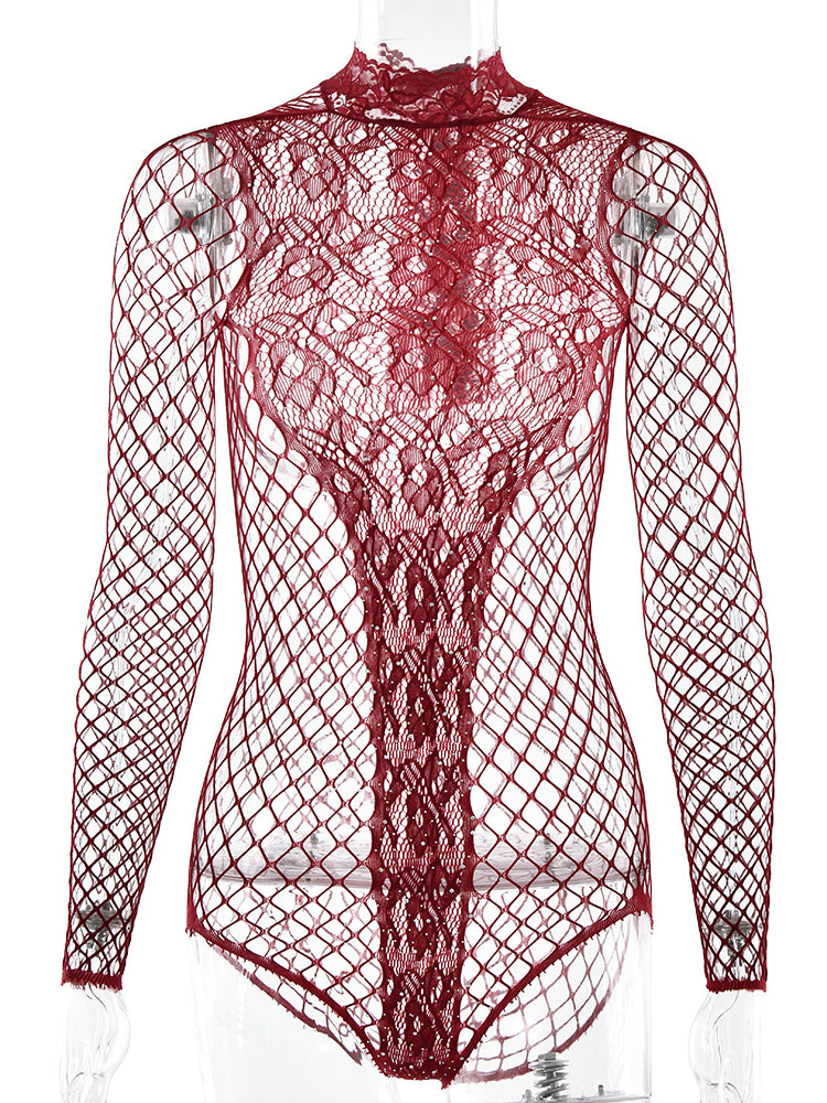 Hot Diamond Hollow Out One-Piece Mesh Bodysuit