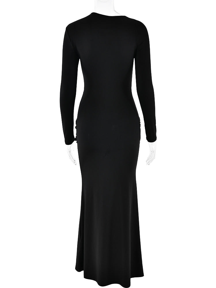 Round Neckline Pleated Maxi Dress