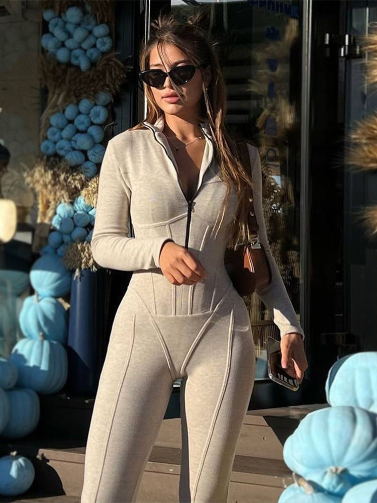 Long Sleeve Zipper Jumpsuit Pants