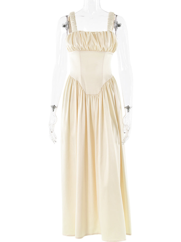 Square Neck Pleated Tank Maxi Dress