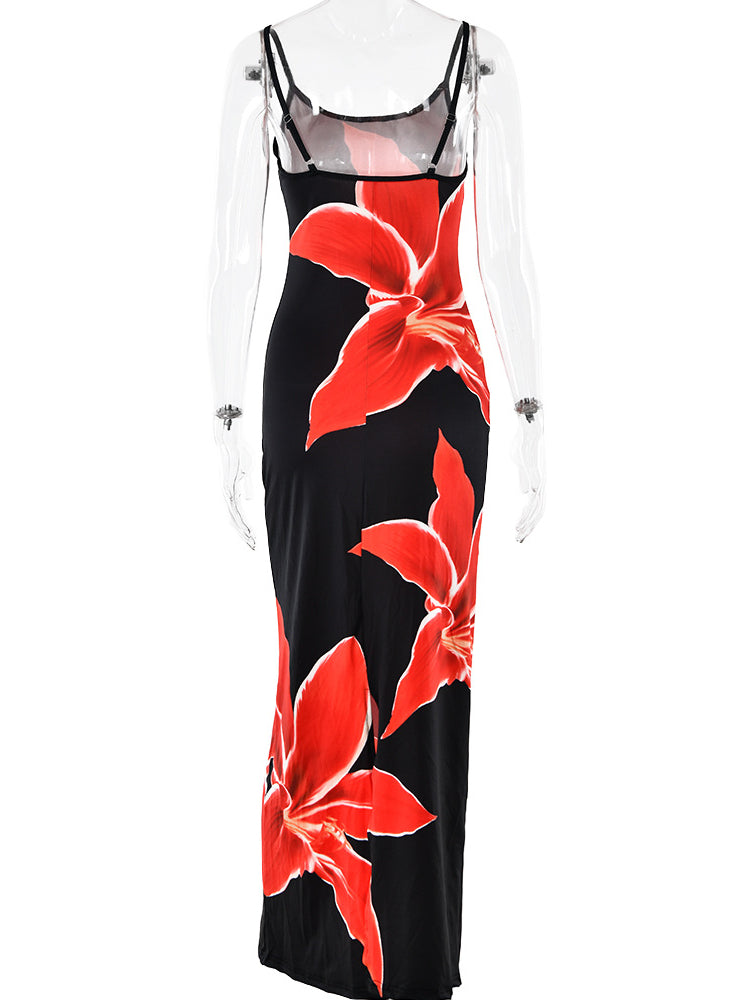 Slip Floral Print Split Maxi Dress