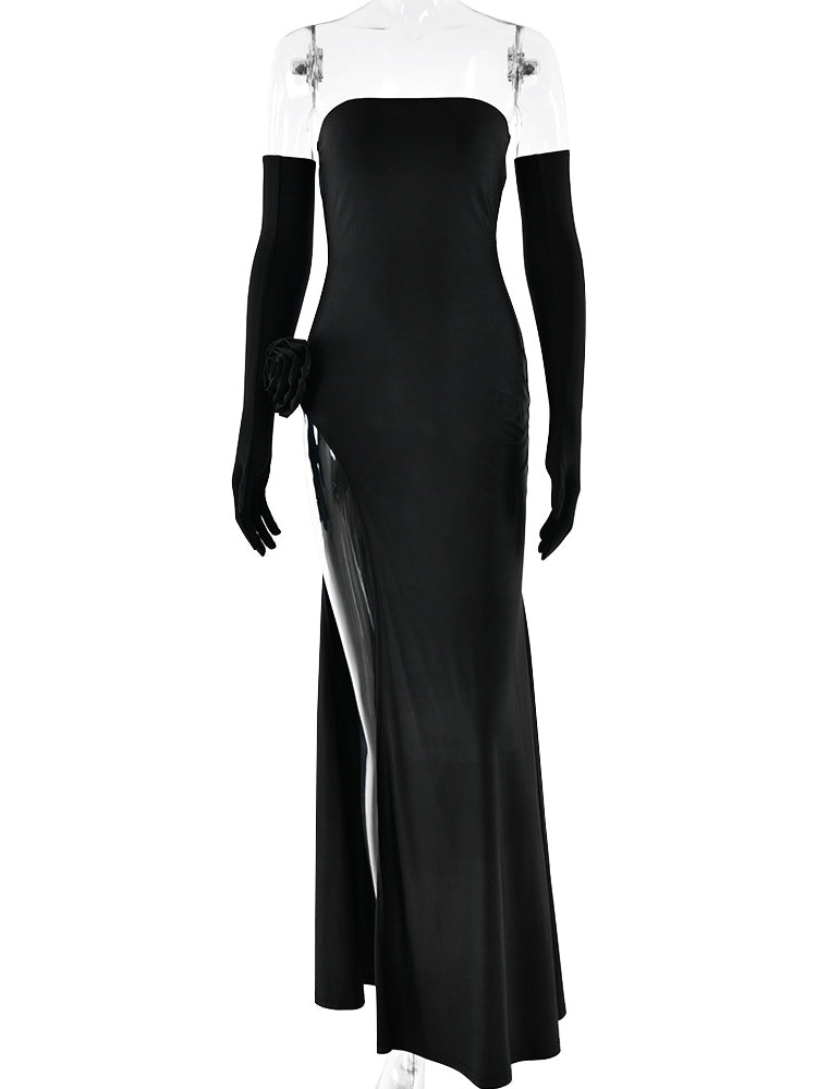 Flower Split Backless Maxi Dress
