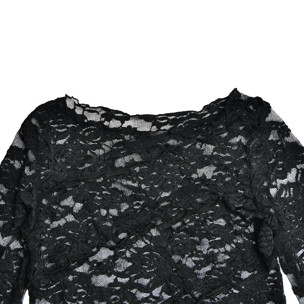 Sheer Lace Flared Sleeve Top