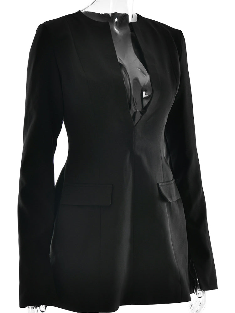 Deep V Neck Long Sleeve Suit A-Line Dress